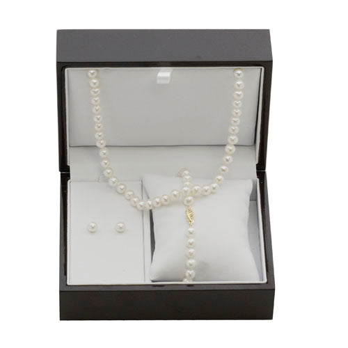 14KT Yellow Gold Freshwater Pearl Wood Box Gift Set