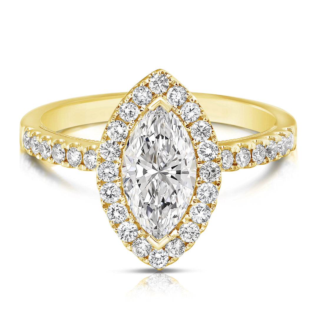 1 CT CENTER MARQUISE HALO DIAMOND ENGAGEMENT RING